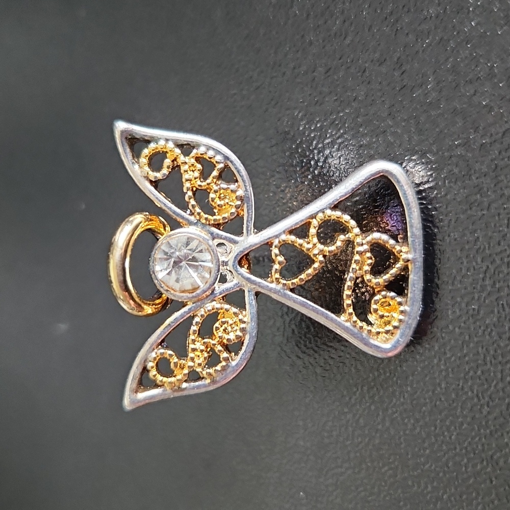 Vintage DM guardian angel pin with clear gemstone birthstone (April)